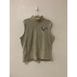 VINTAGE KATHLEEN GRACE grannycore gray cottage fairy fleece zip up vest size XL